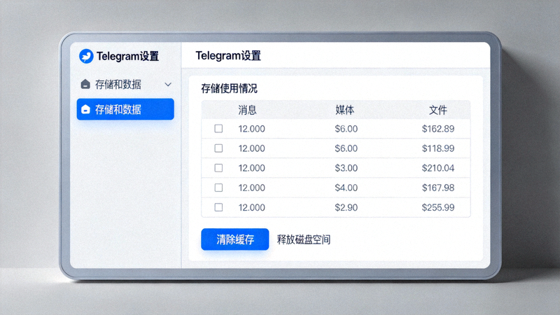Telegram电脑版存储使用情况设置与缓存清理界面