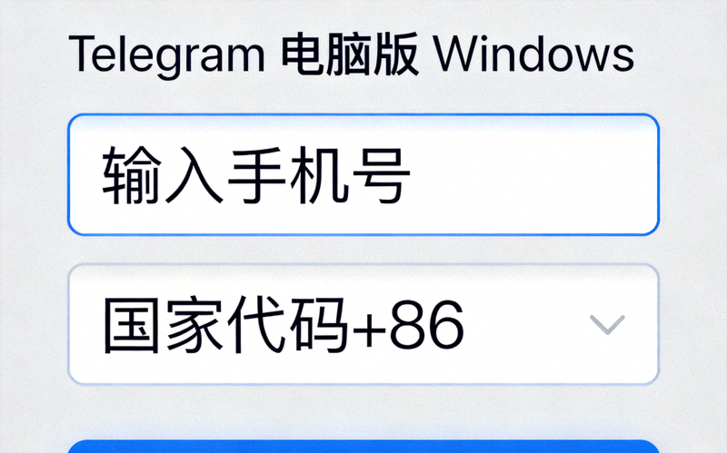 Telegram电脑版Windows客户端登录界面，显示手机号输入框和国家代码选择