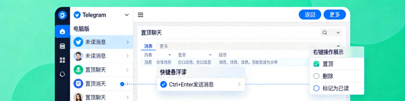 Telegram电脑版消息管理界面与快捷操作演示