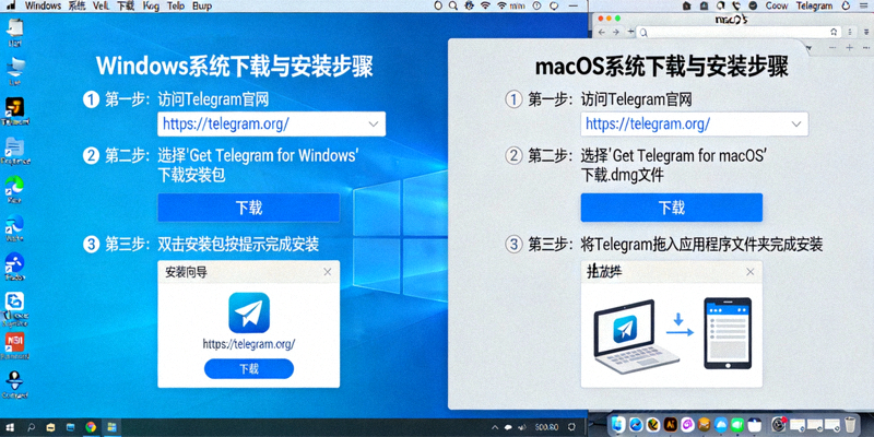 Telegram电脑版在Windows和macOS系统上的下载与安装步骤界面截图