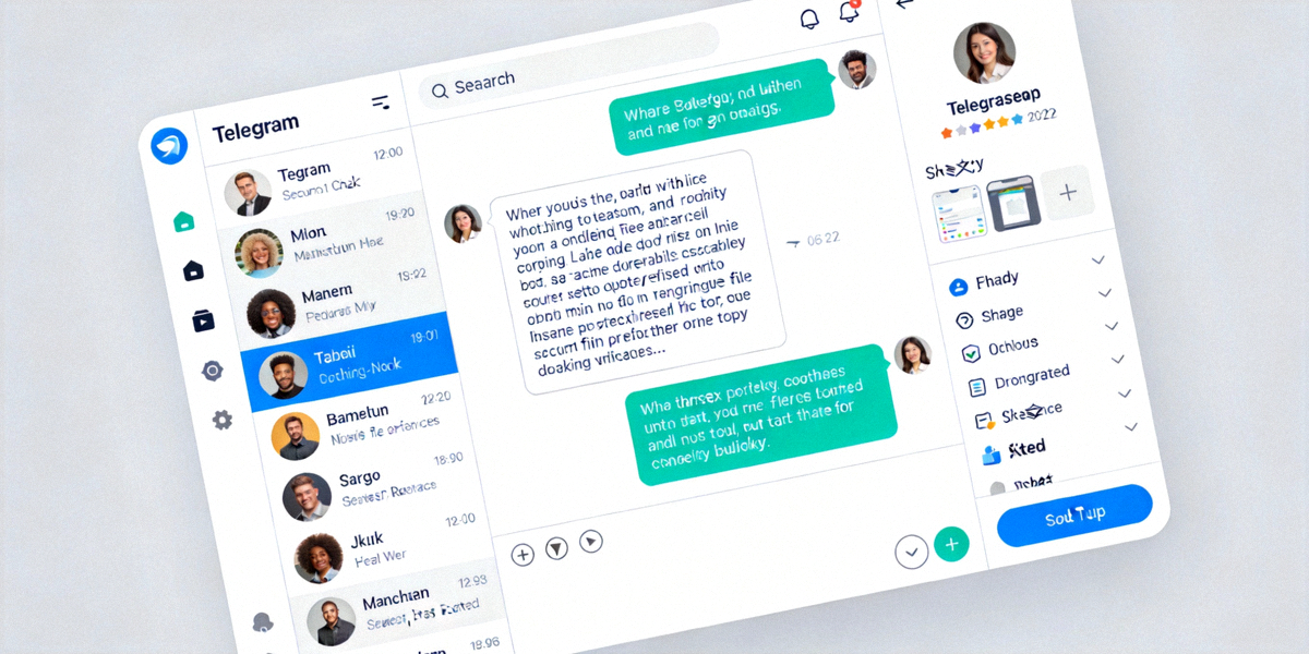 Telegram电脑版主界面全貌截图，展示聊天列表、对话窗口和侧边栏功能布局
