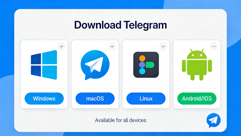 Telegram官方网站下载页面截图，显示不同操作系统的下载按钮