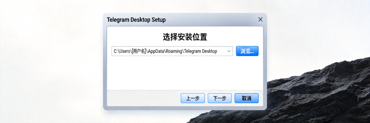 Windows系统上运行Telegram安装向导的界面截图，显示选择安装路径步骤