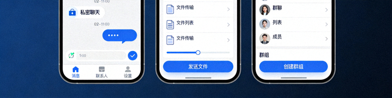 纸飞机中文版应用界面展示其私密聊天、文件传输和群组功能